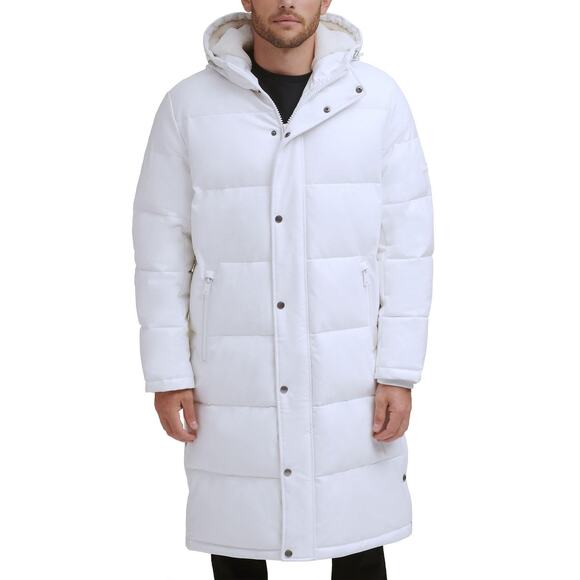 DKNY Mens Quilted Parka Sz Large White Faux Croc Leather Water Resistant NWT